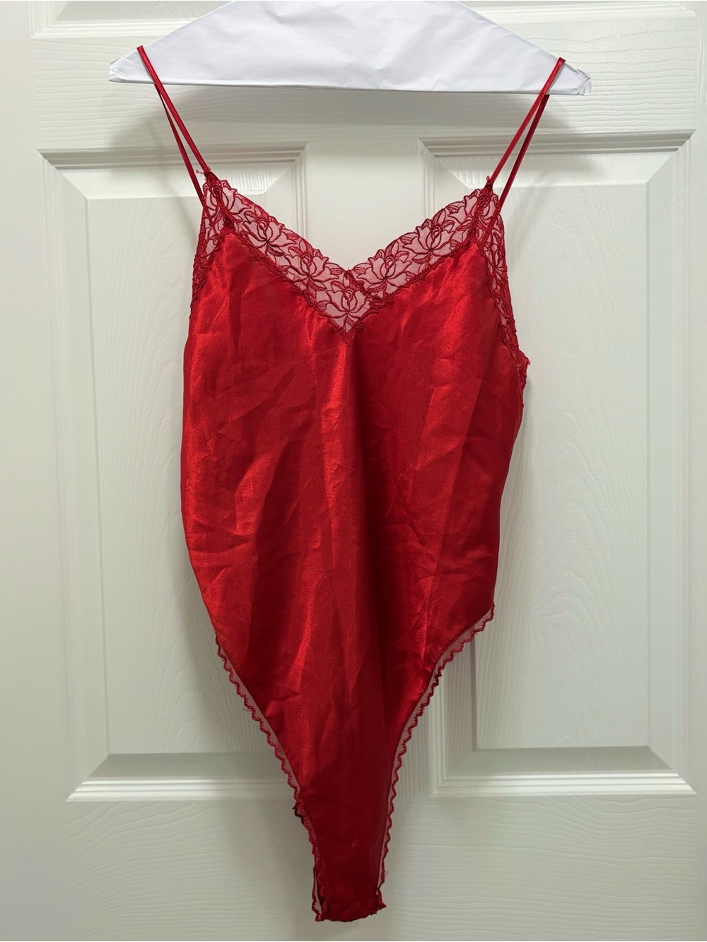Vintage Gold Label Victoria's Secret Red Satin Lace High Cut Teddy M